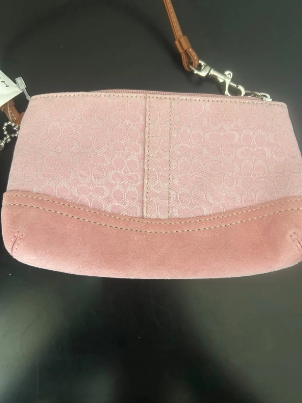Coach Blush / Saddle Pink/Tan Suede Jacquard Canvas Wristlet. Vintage.NWT